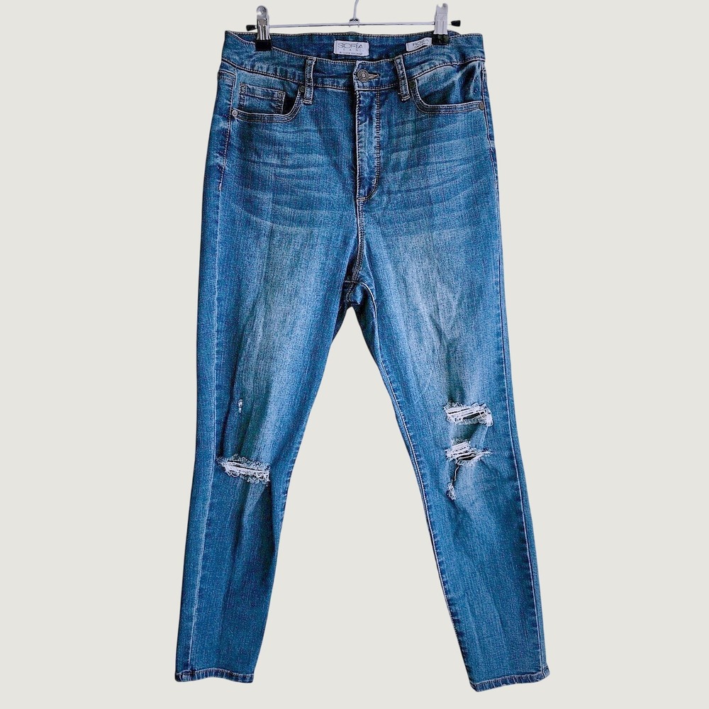 Sofia Jeans Rosa Curvy Ankle Womens 6S Blue Excellent Distressed High Rise Denim